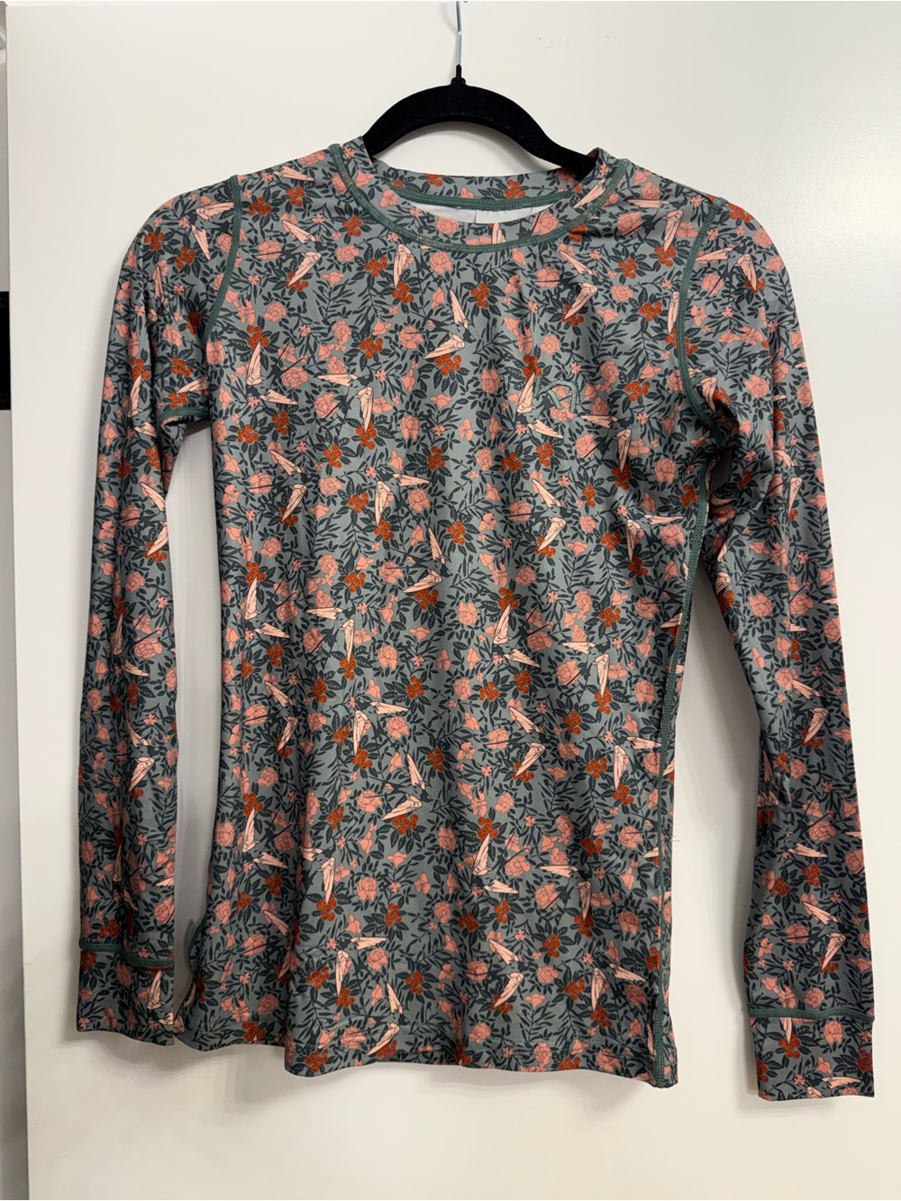 LN Kari Traa Women XS Floral Bird Long Sleeve Crew Neck Drifit Stretch Top tee